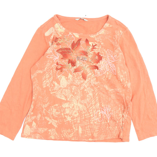Rocha John Rocha Women's Orange Floral T-Shirt Size 16