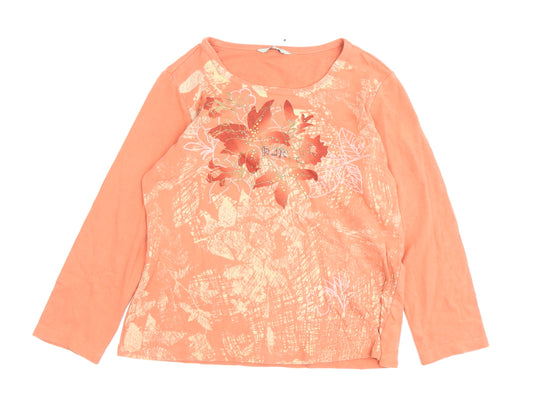 Rocha John Rocha Women's Orange Floral T-Shirt Size 16