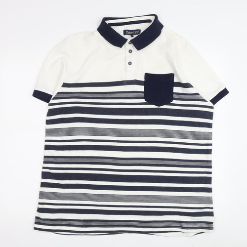 Twisted Soul Men's White Striped Polo Shirt L