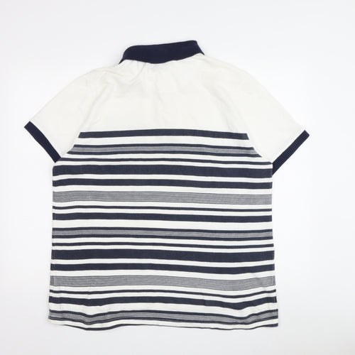Twisted Soul Men's White Striped Polo Shirt L