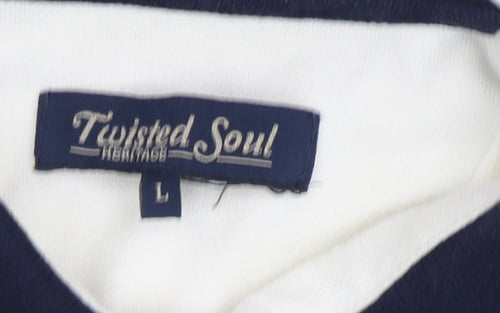 Twisted Soul Men's White Striped Polo Shirt L