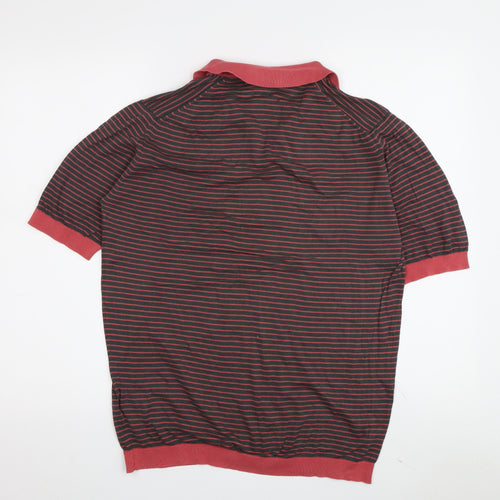John Smedley Men's Red Striped Collared T-Shirt M
