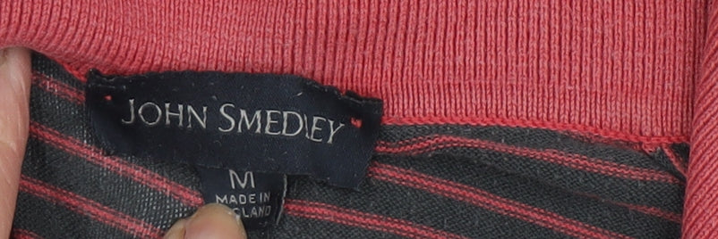 John Smedley Men's Red Striped Collared T-Shirt M