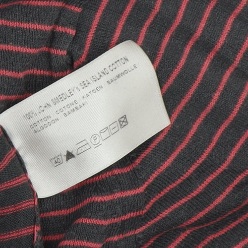 John Smedley Men's Red Striped Collared T-Shirt M
