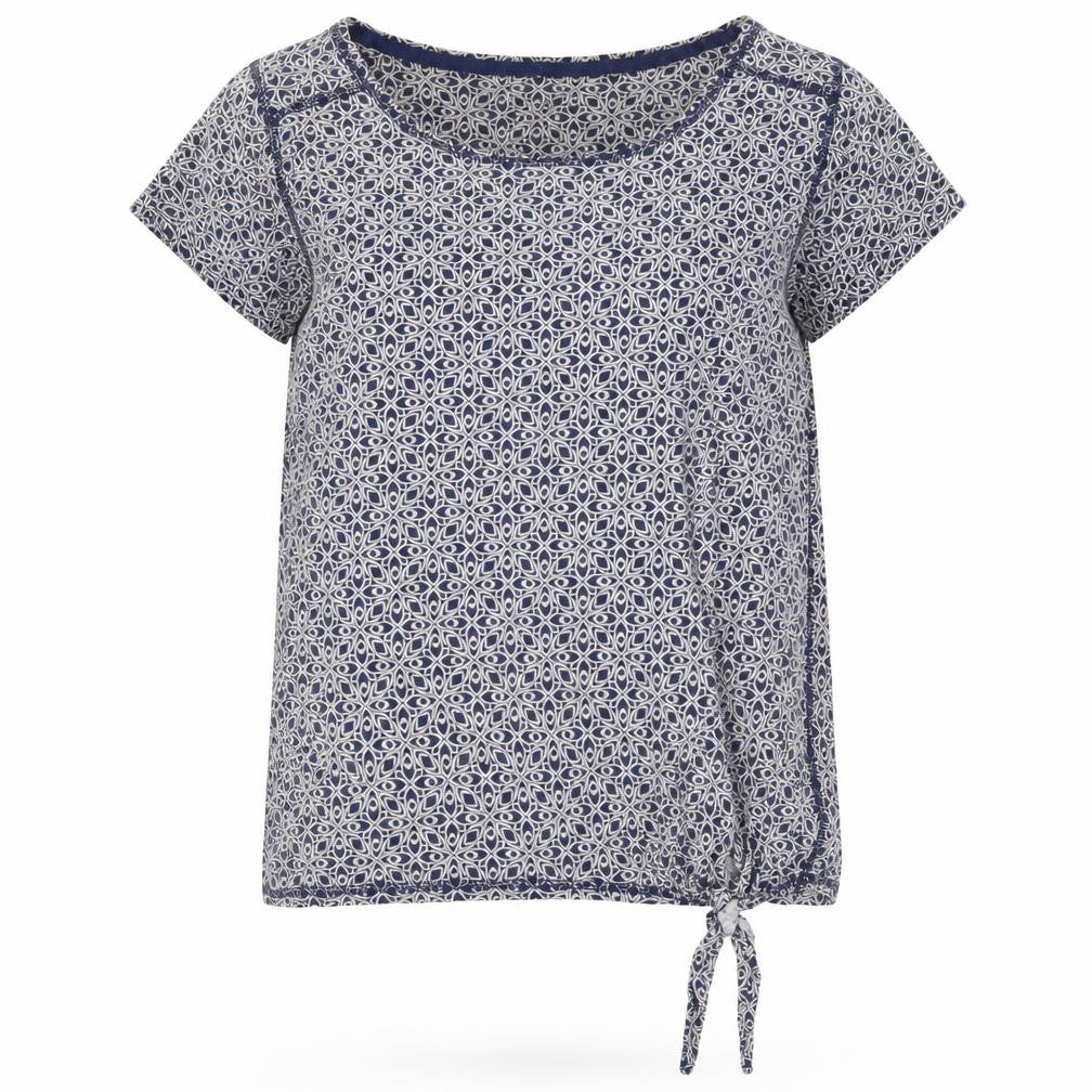 Front view of Next Women's Blue Geometric T-Shirt, size 10
