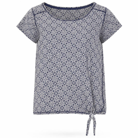 Front view of Next Women's Blue Geometric T-Shirt, size 10