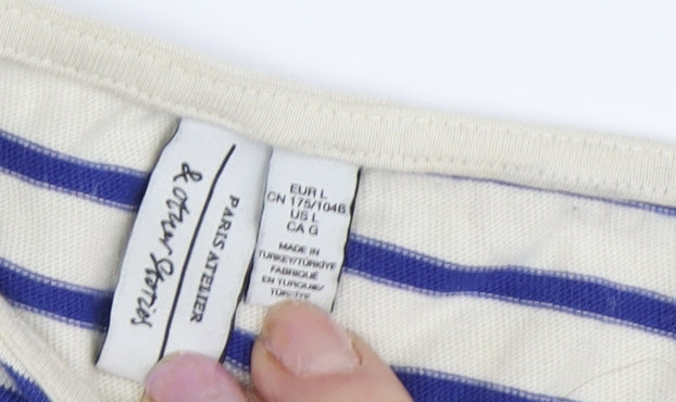 Other Stories Women's Blue Striped T-Shirt, Size L