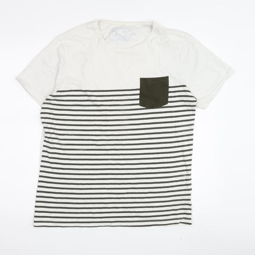 EN IT Men's L White Striped Crew Neck T-Shirt