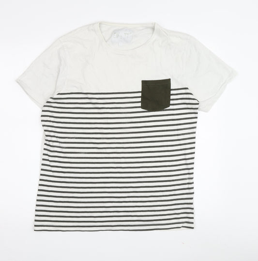 EN IT Men's L White Striped Crew Neck T-Shirt