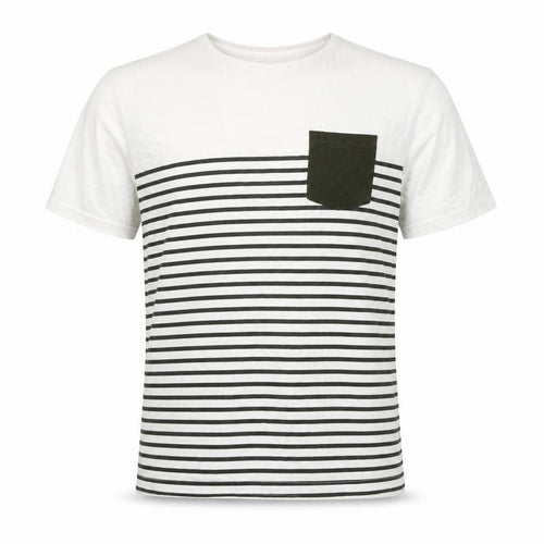 EN IT Men's L White Striped Crew Neck T-Shirt
