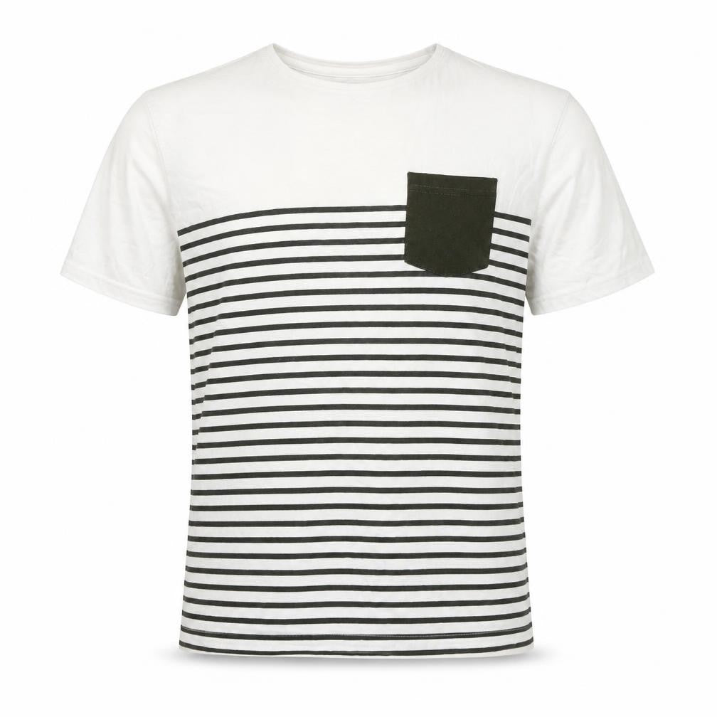 EN IT Men's L White Striped Crew Neck T-Shirt