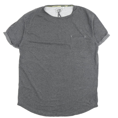 Ringspun Men's Grey XL Striped Pocket T-Shirt