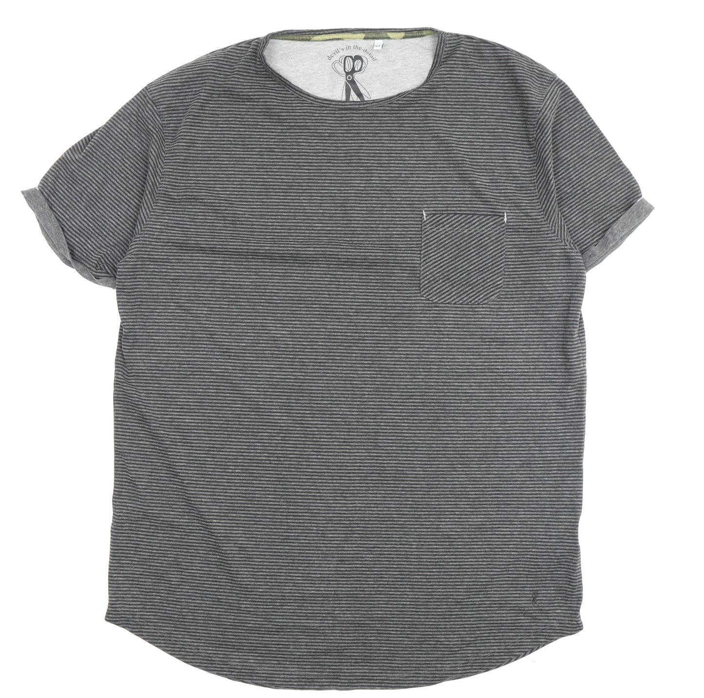 Ringspun Men's Grey XL Striped Pocket T-Shirt