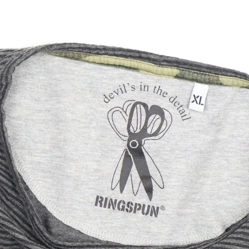 Ringspun Men's Grey XL Striped Pocket T-Shirt