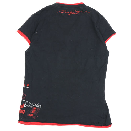 Desigual Women's Black XL V-Neck Graphic T-Shirt