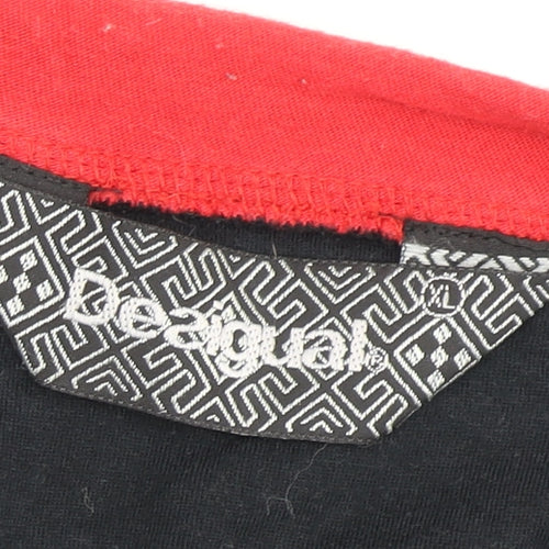 Desigual Women's Black XL V-Neck Graphic T-Shirt