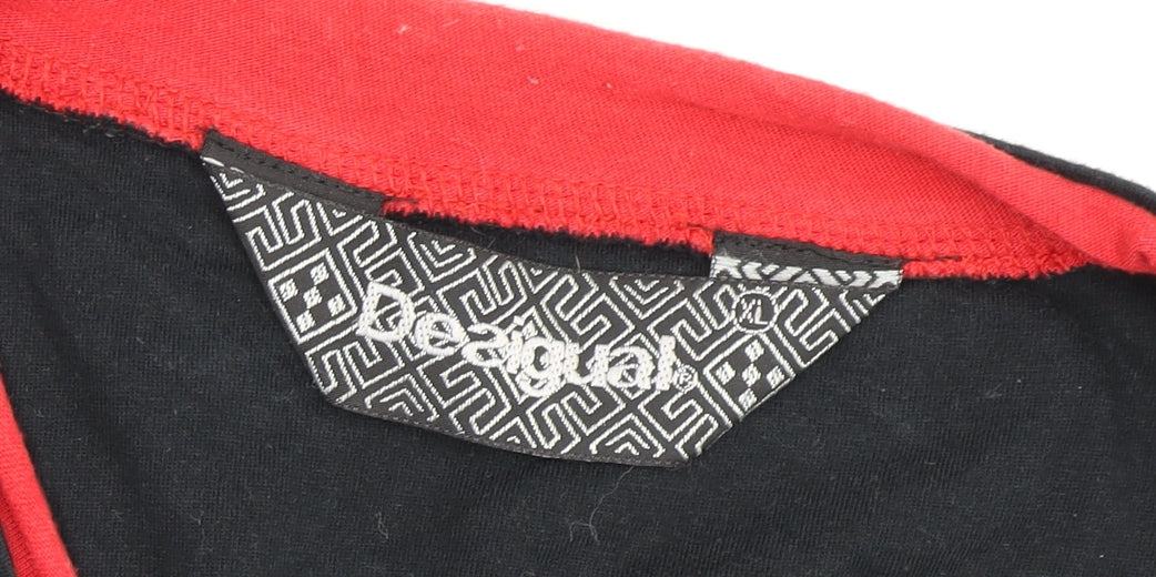 Desigual Women's Black XL V-Neck Graphic T-Shirt
