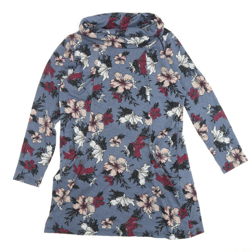 Jessica Graaf Women's Blue Floral Tunic, Long Sleeve, M