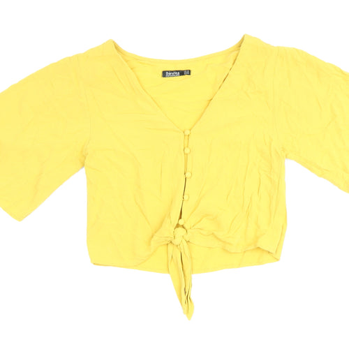 Bershka Women's Yellow Cropped Blouse XS