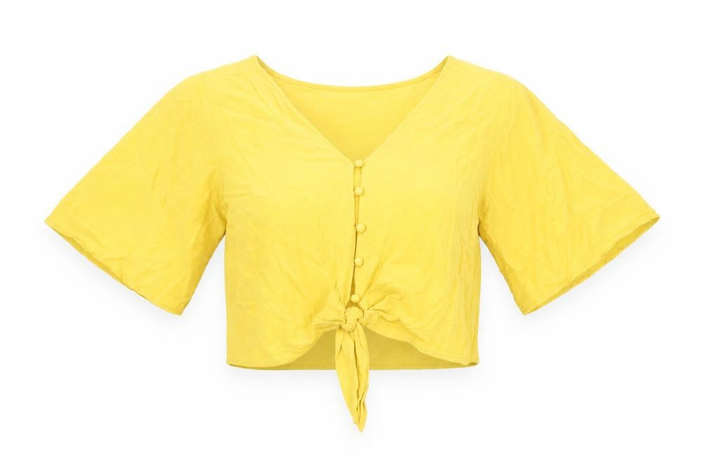 Front view of Bershka Women's Yellow Cropped Blouse XS