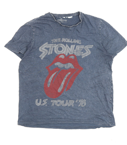 The Rolling Stones Men's Blue Graphic Print T-Shirt L