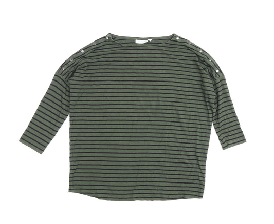 JoJo Maman Bébé Women's Green Stripe T-Shirt M