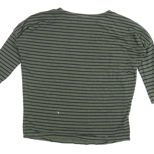 JoJo Maman Bébé Women's Green Stripe T-Shirt M