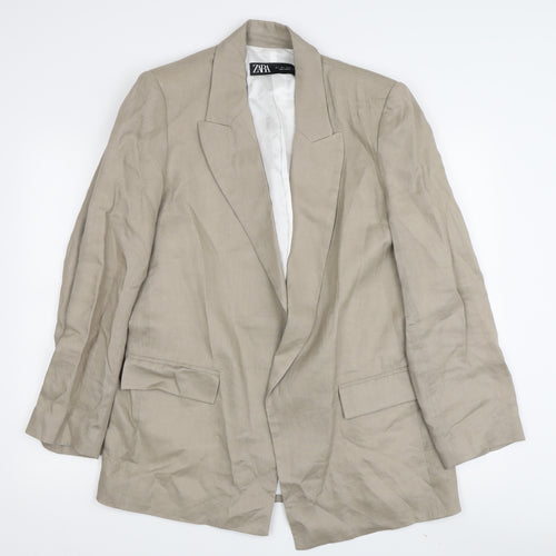 Zara Women's Beige Linen Blazer, Size L, Business Casual