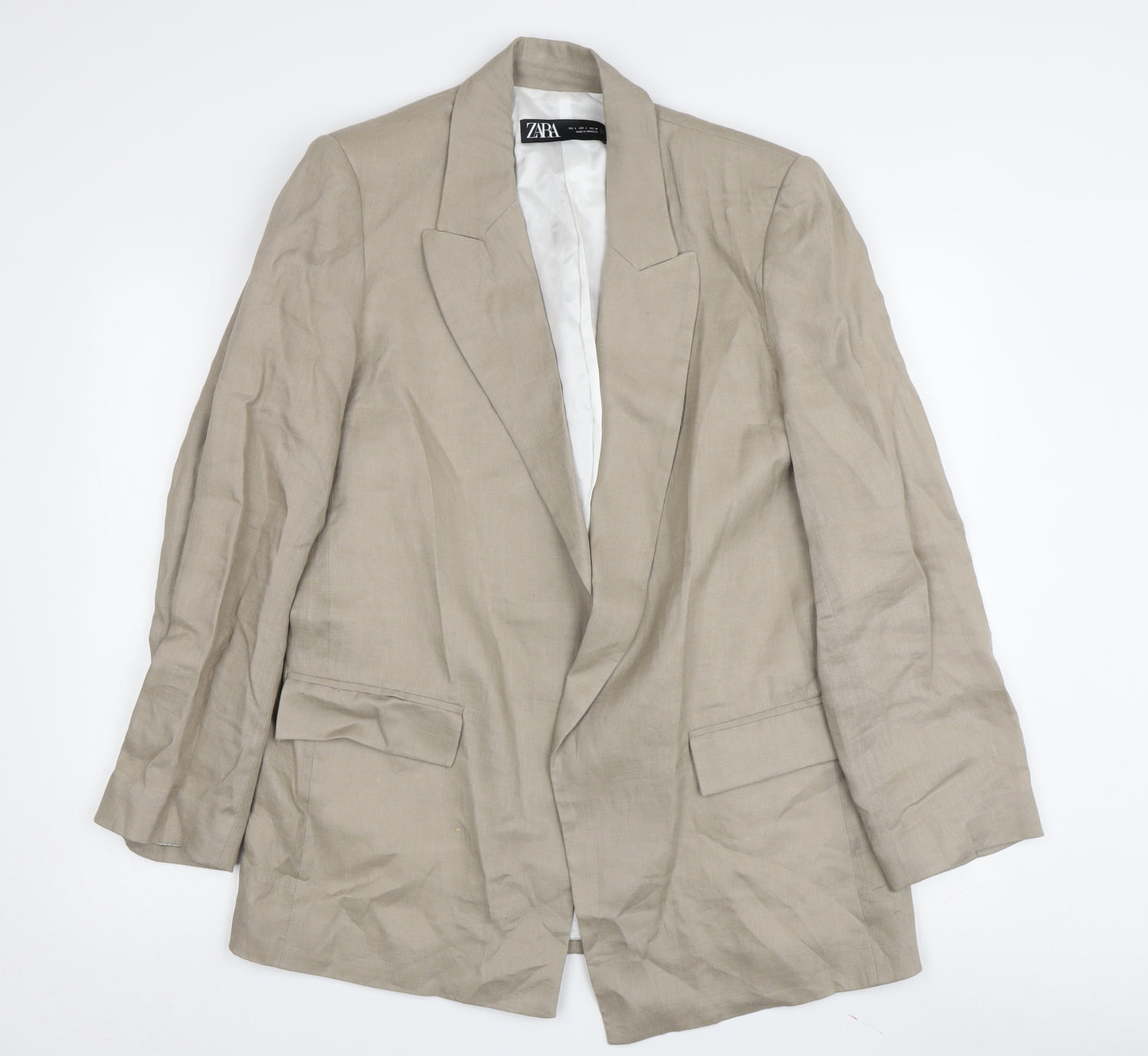 Zara Women's Beige Linen Blazer, Size L, Business Casual