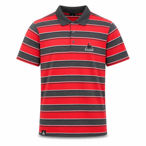 Le Coq Sportif Men's Red Striped Polo XL