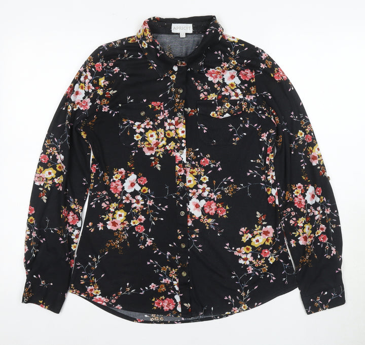 Apricot Women's Black Floral Button-Up Shirt, Size S