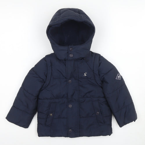 Joules Boys Blue Puffer Jacket 2 Years Hooded & Lined