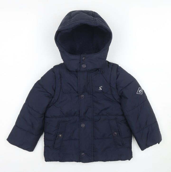 Joules Boys Blue Puffer Jacket 2 Years Hooded & Lined