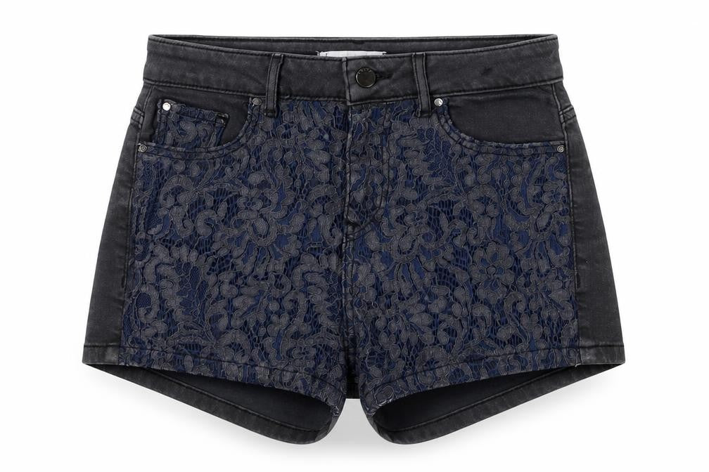 Guess Women's Black Hot Pants, Size 2, Floral Lace Denim