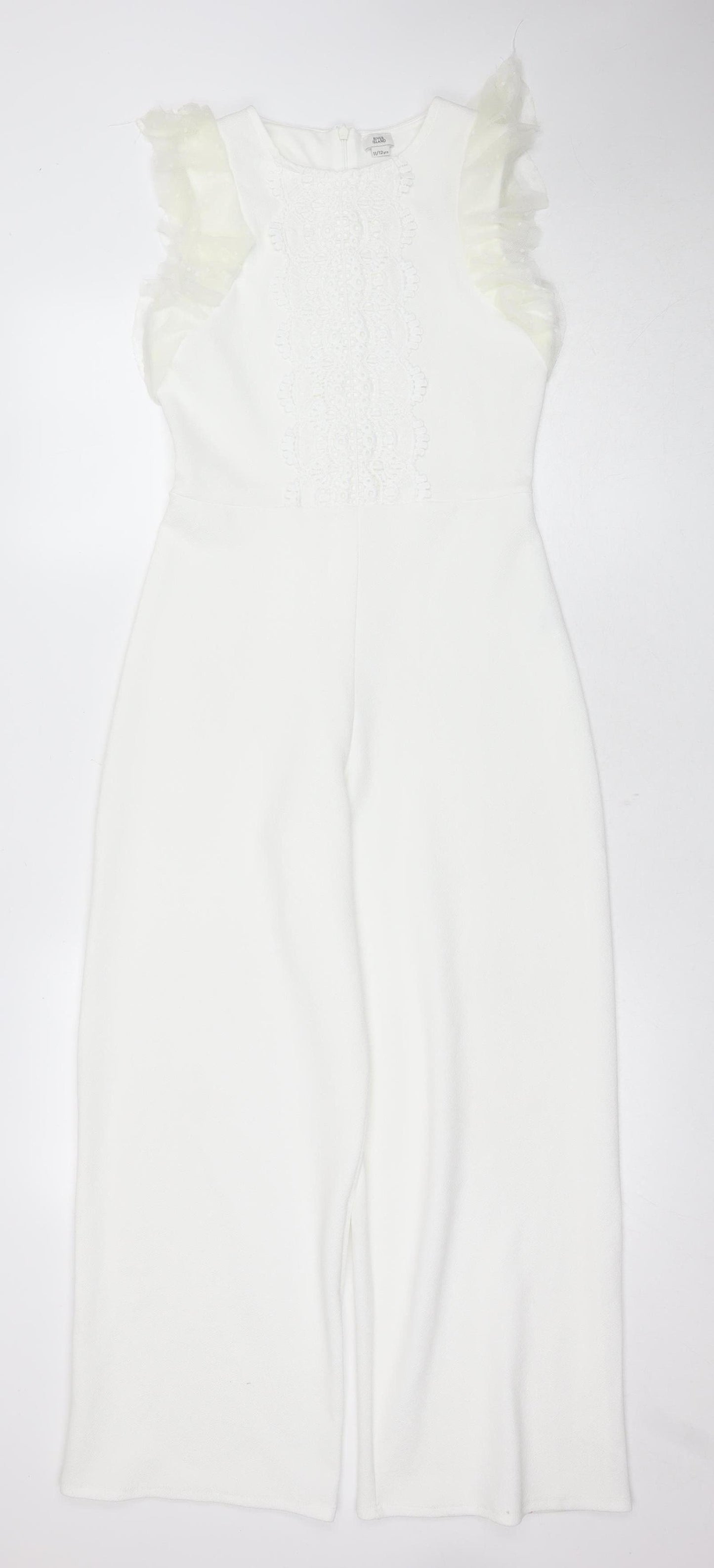 River Island Girls White Jumpsuit, Lace Detail, 11-12 Years