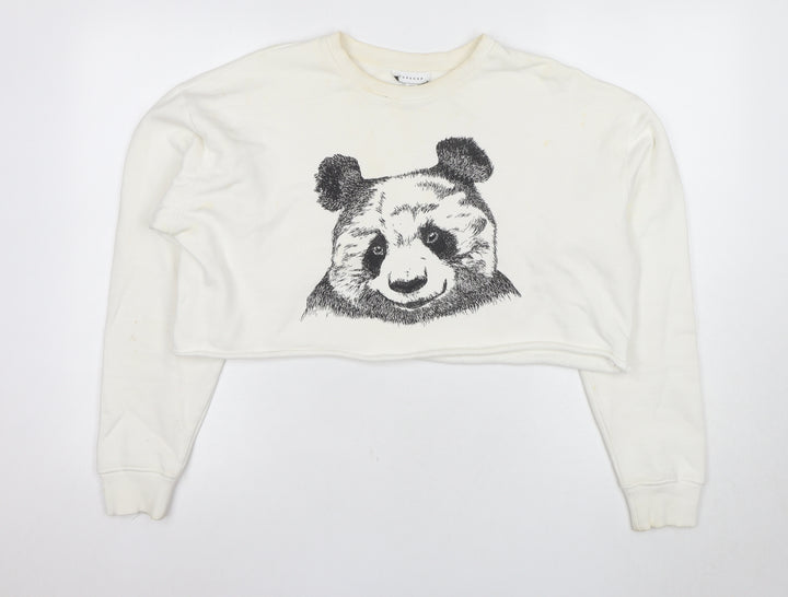 Topshop Women's White Panda Graphic Sweatshirt Size 10