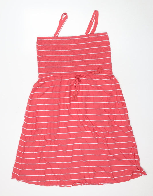 Damart Women's Red A-Line Striped Dress, Size 16, Summer Casual