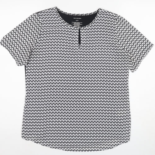 Van Heusen Women's Black Geometric T-Shirt - Size S