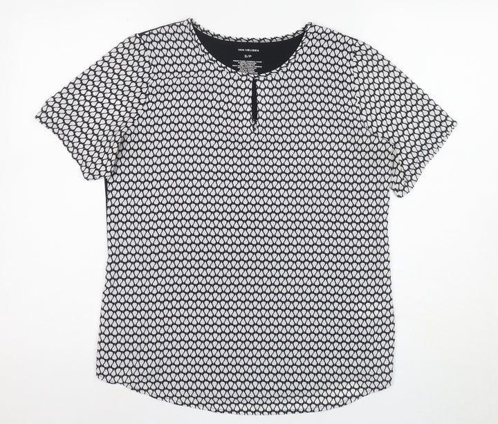 Van Heusen Women's Black Geometric T-Shirt - Size S