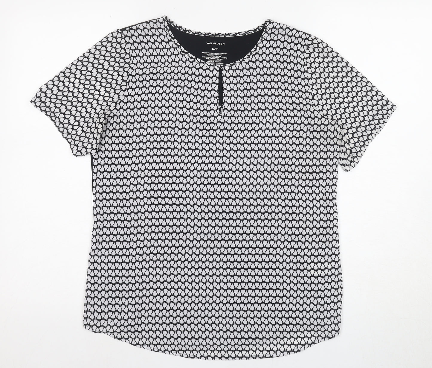 Van Heusen Women's Black Geometric T-Shirt - Size S
