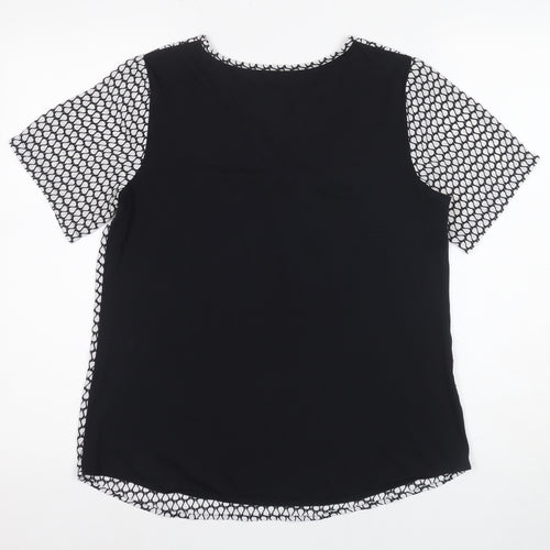 Van Heusen Women's Black Geometric T-Shirt - Size S
