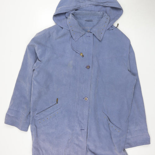Astraka Women's Blue Rain Coat, L - Hooded, Logo, Button