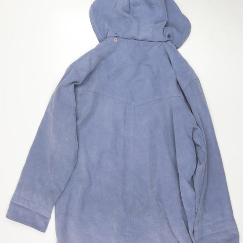 Astraka Women's Blue Rain Coat, L - Hooded, Logo, Button