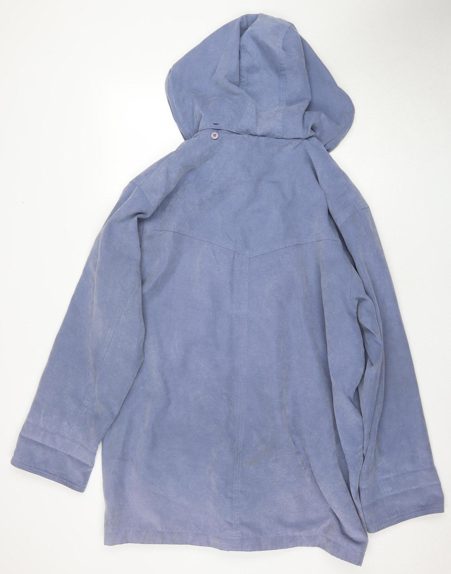 Astraka Women's Blue Rain Coat, L - Hooded, Logo, Button