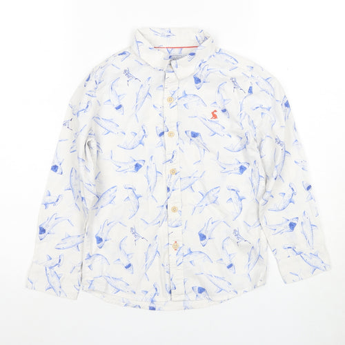 Sunspel Boys White Shark Print Button-Up Shirt, 7 Years