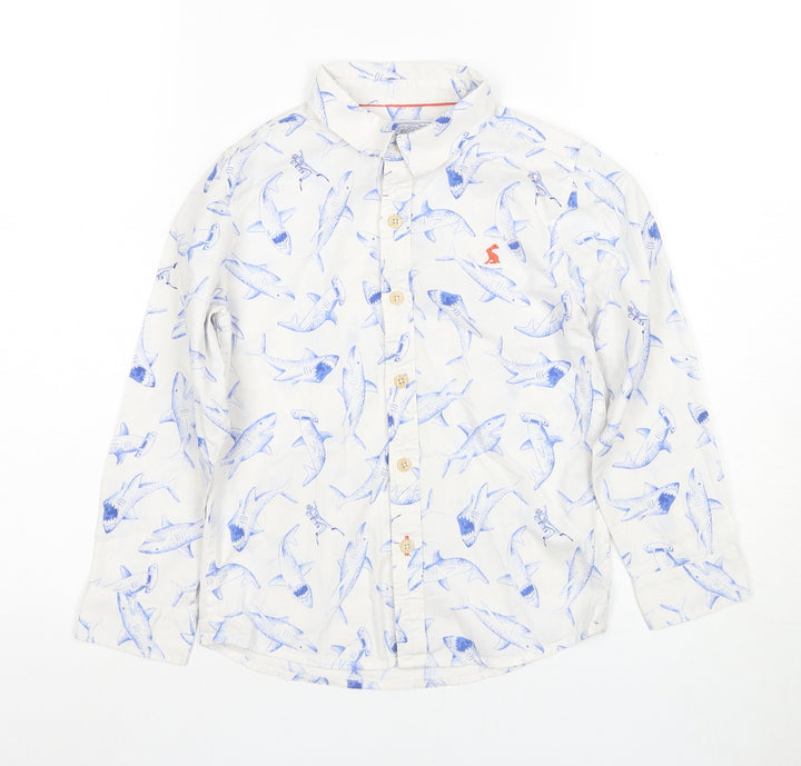 Sunspel Boys White Shark Print Button-Up Shirt, 7 Years