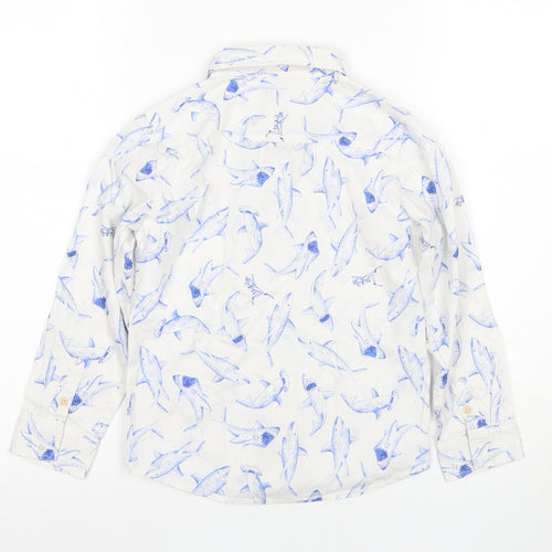 Sunspel Boys White Shark Print Button-Up Shirt, 7 Years