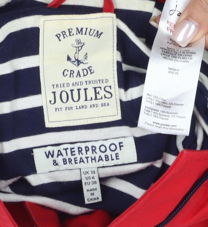 Joules Women's Red Hooded Rain Coat Size 10