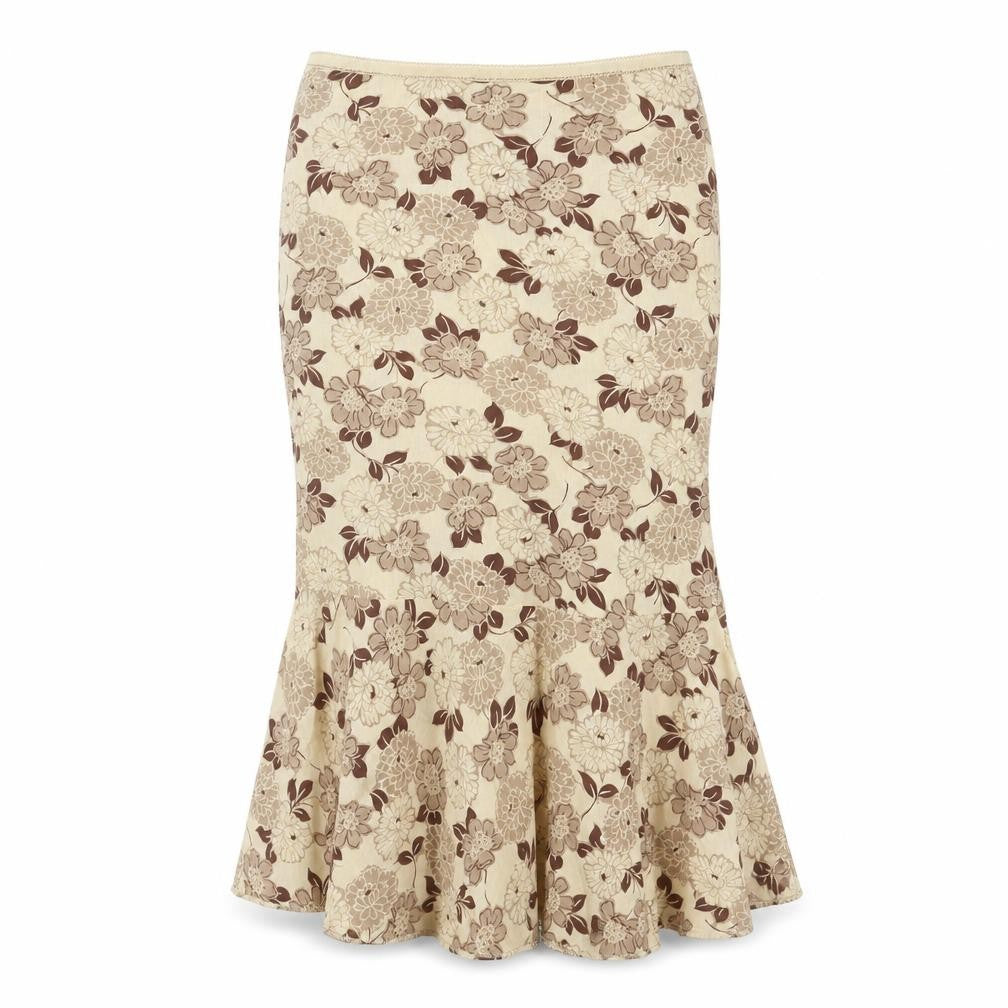 East Women's Beige Floral Flare Skirt Size 14