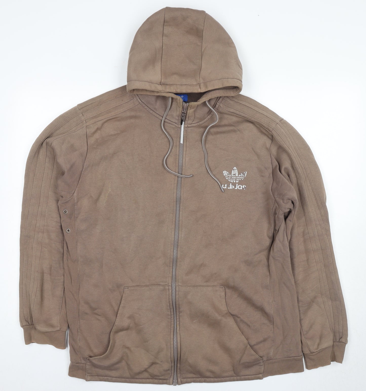Adidas Men's XL Brown Full Zip Hoodie with Logo